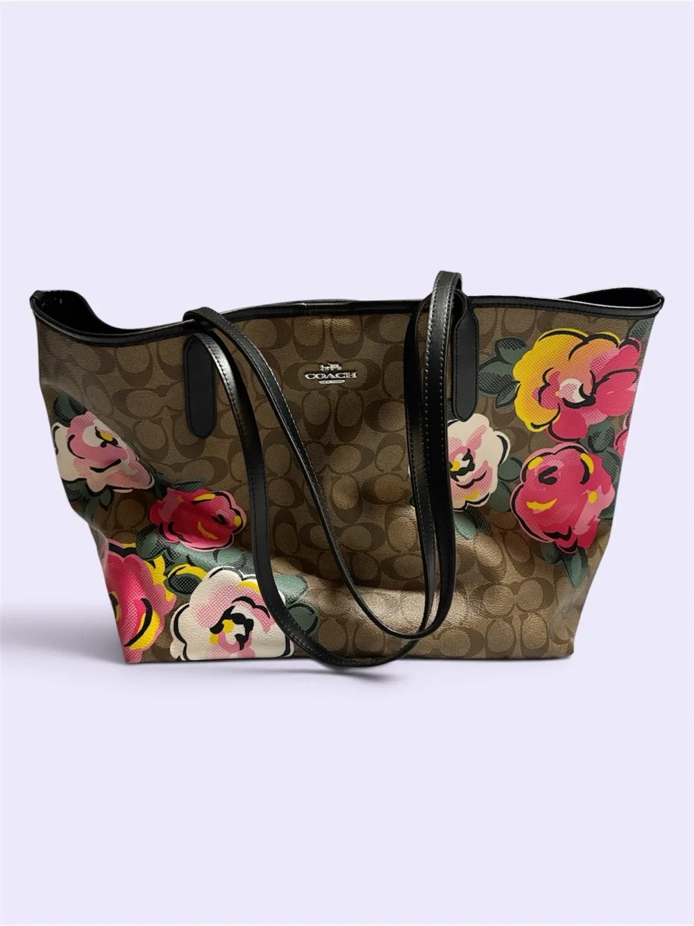 Coach Signature Vintage Rose Print Tote w/Matching Wristlet